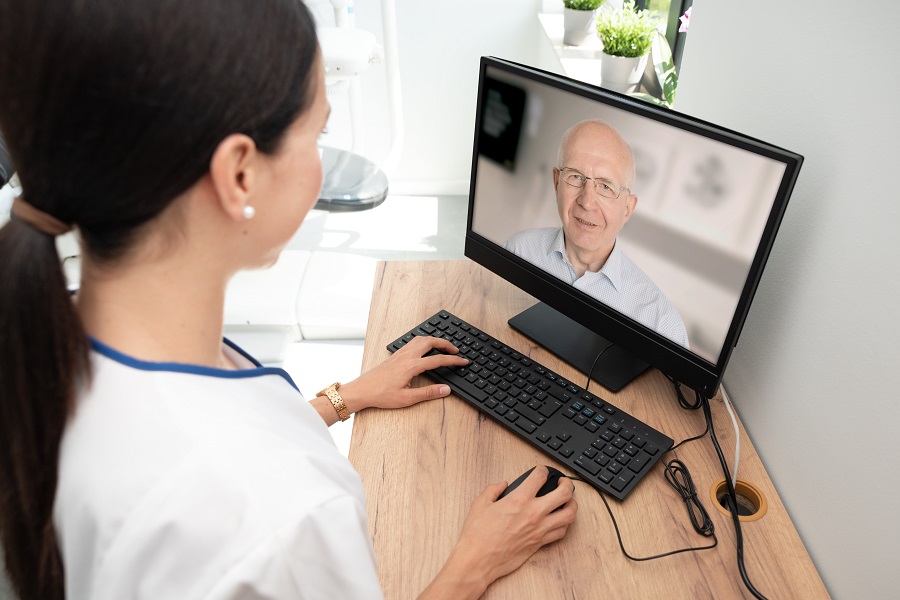 Doctor and senior man patient, telehealth